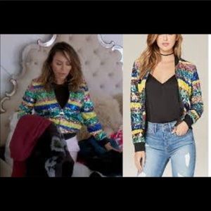 Bebe sequin multicolored bomber jacket